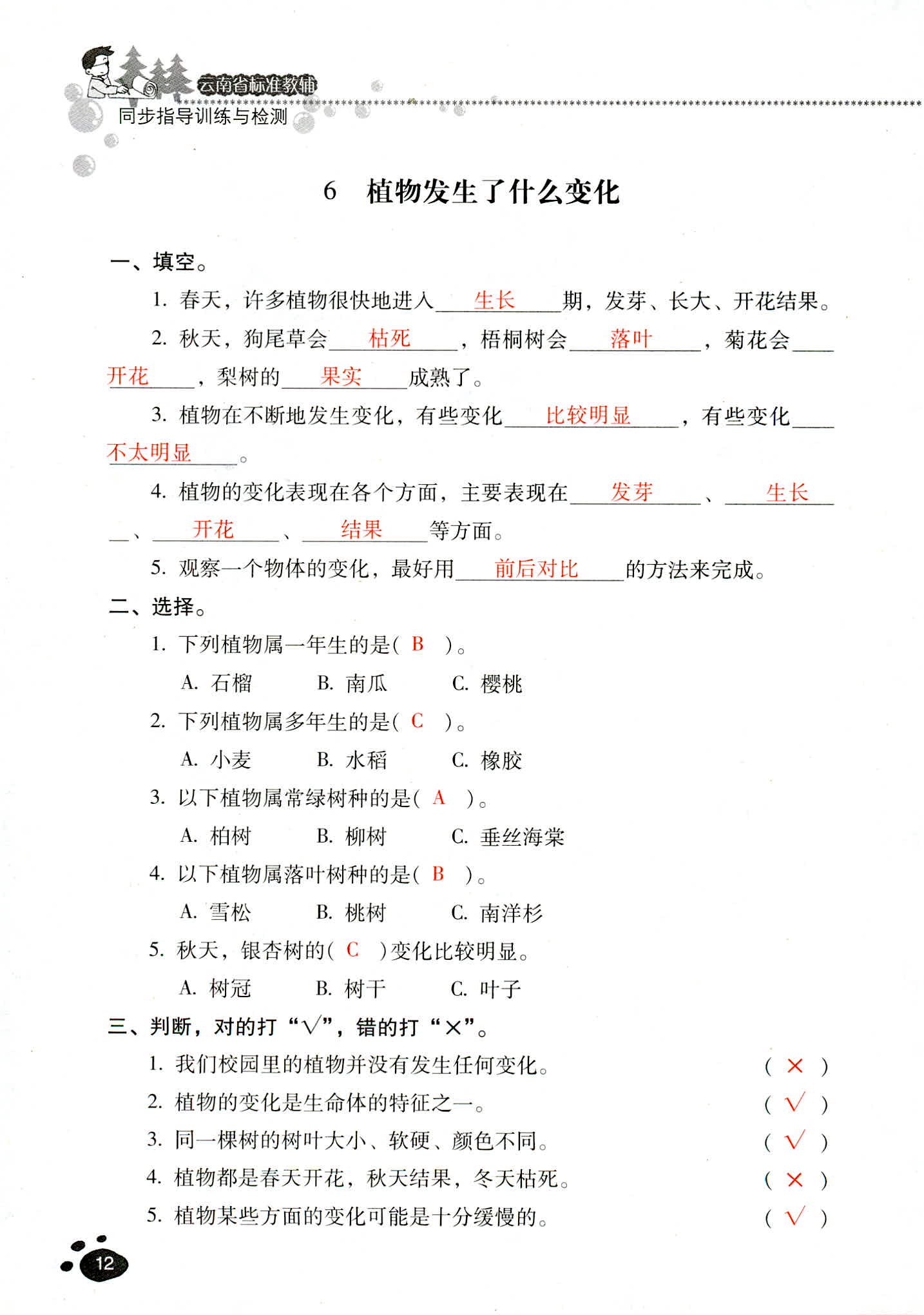 2018年云南省标准教辅同步指导训练与检测三年级科学教科版 第12页