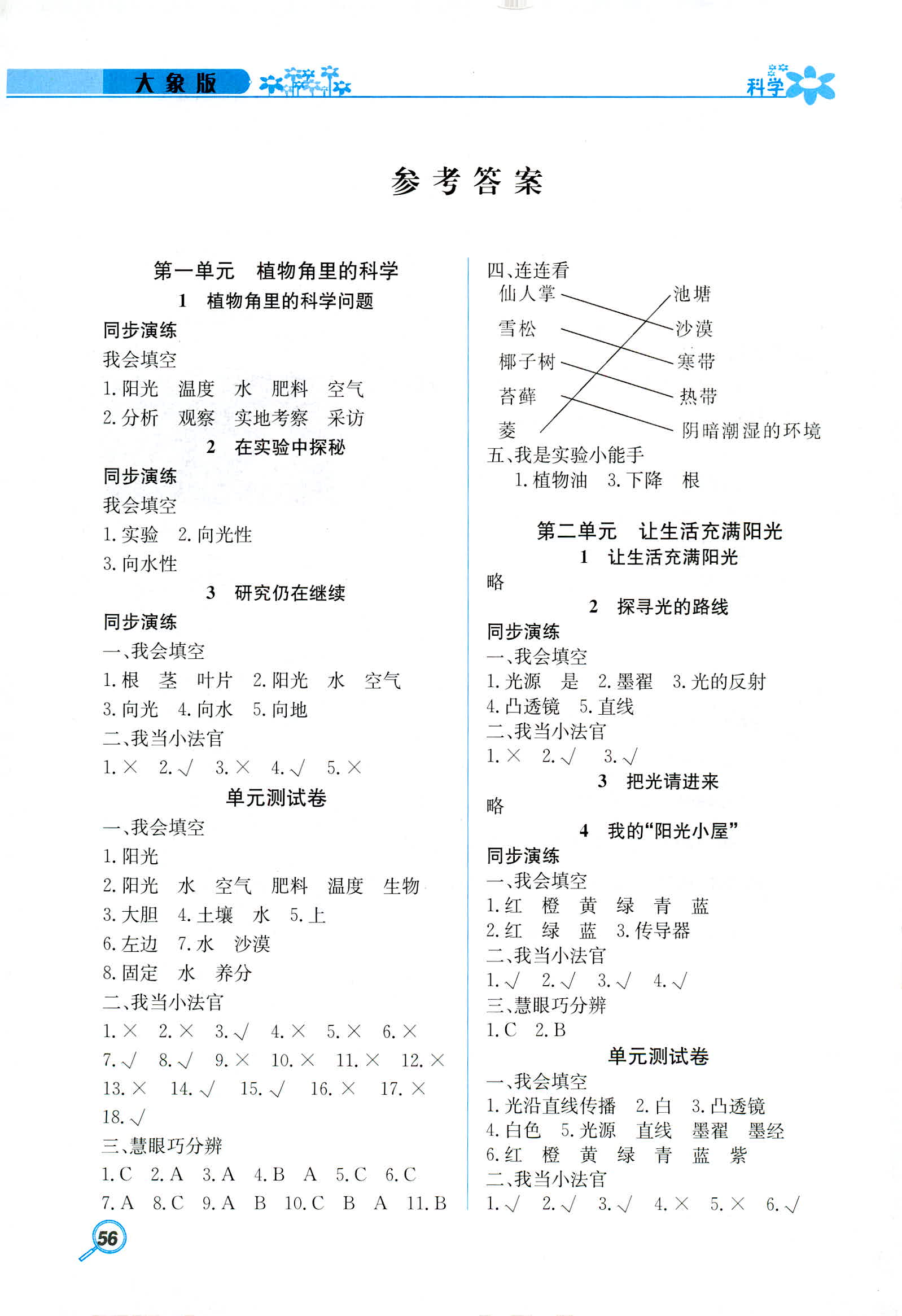 2018年新课堂同步练六年级科学大象版 第1页 参考答案 分享练习册