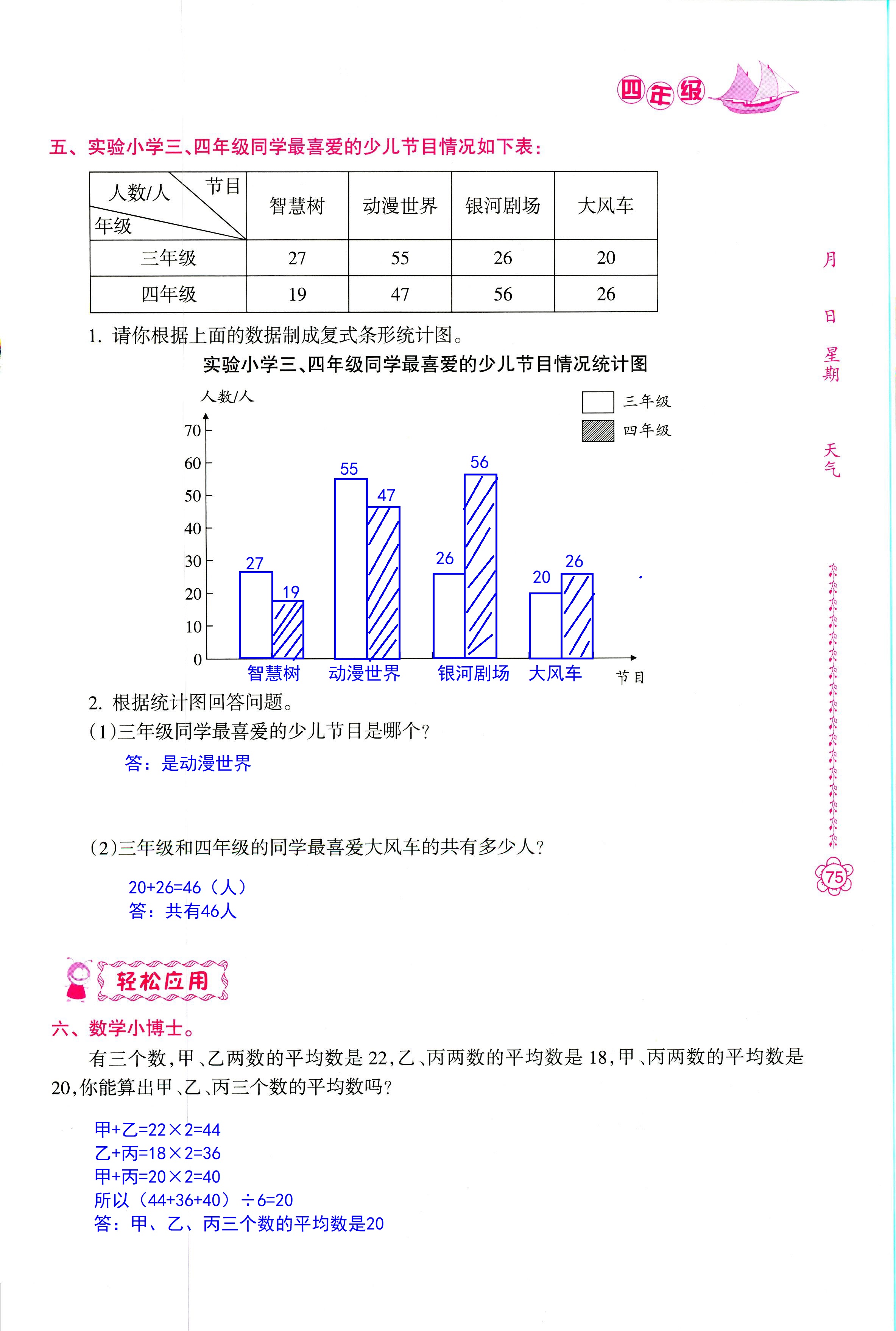 2018年暑假作业四年级南方日报出版社 第75页