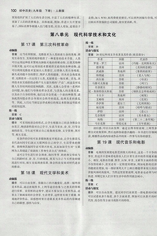 最新版義務(wù)教育教科書人教版九年級世界歷史下冊參考答案 第6頁