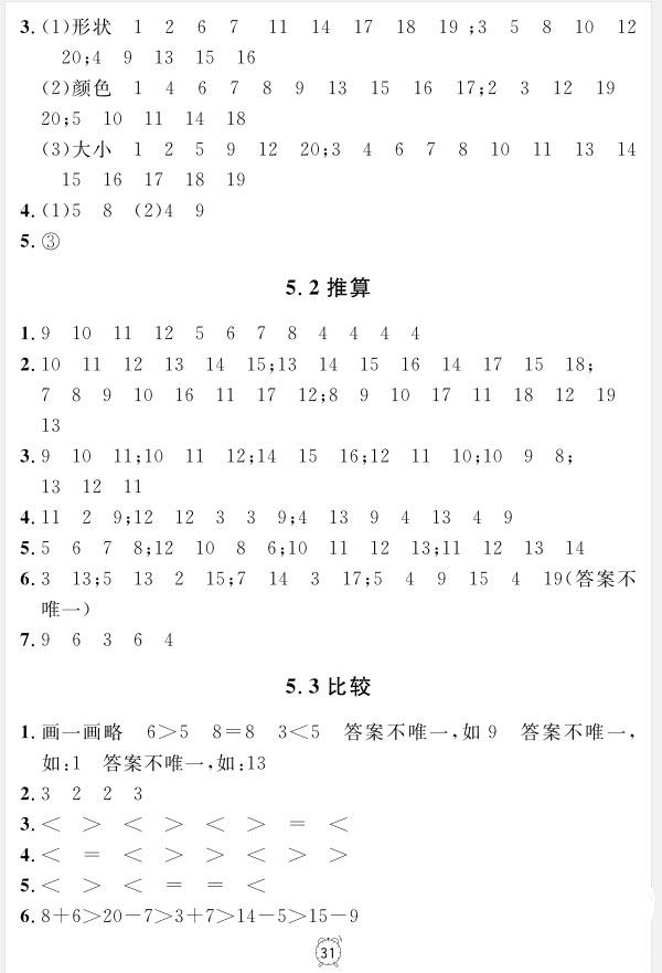 99787567112278钟书金牌上海作业一年级上数学参考答案 第31页