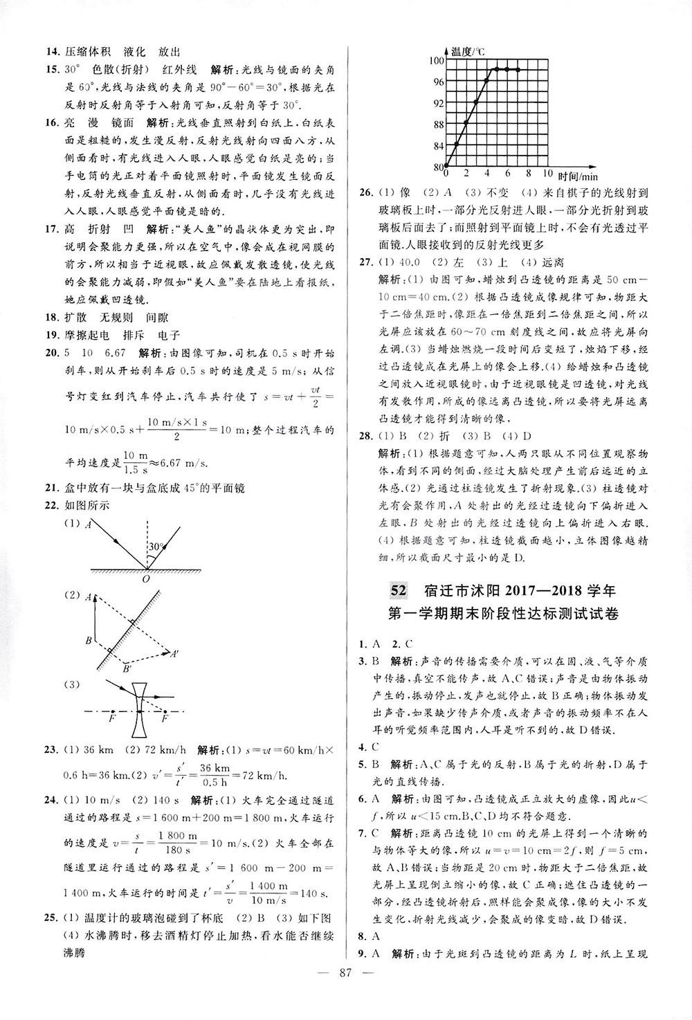 2018亮点给力大试卷物理八年级上册江苏版答案 第87页