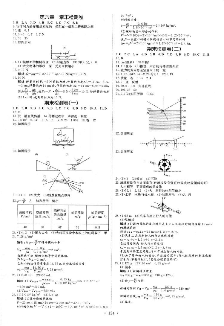 2019版导与练练案课时作业本人教版物理八年级上册答案 第10页