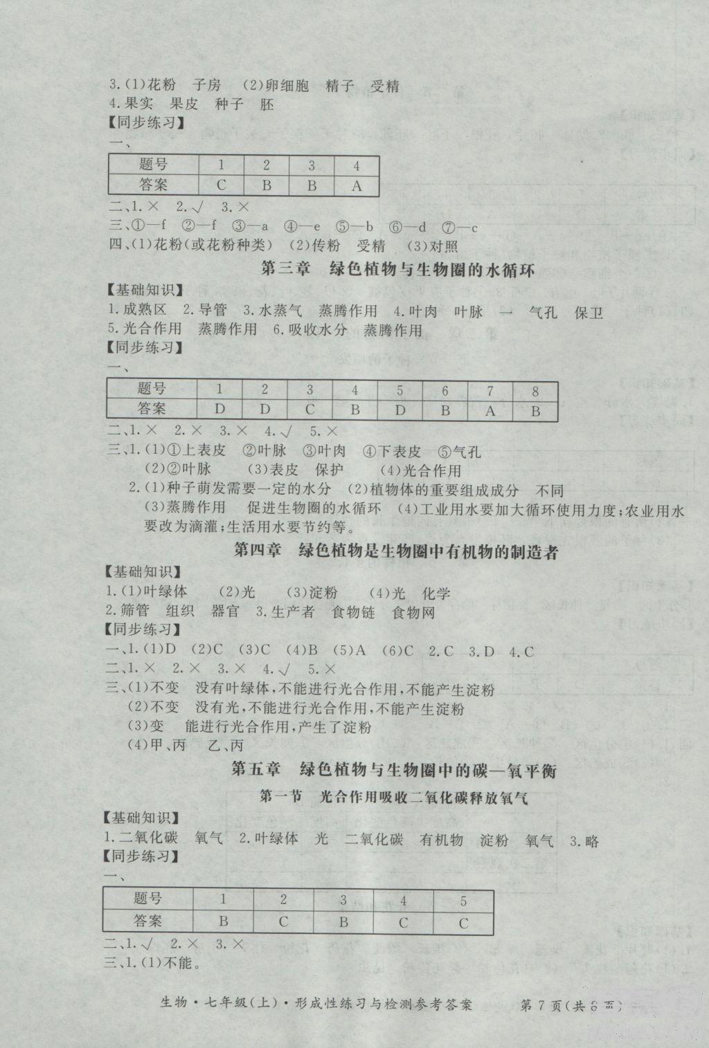 2018年形成性練習與檢測七年級上生物參考答案 第7頁