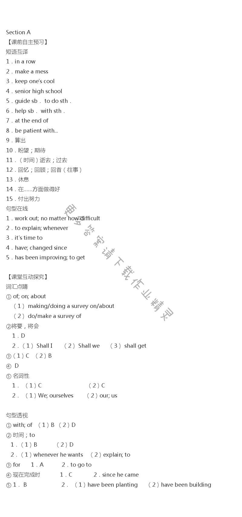 人教版九年级下册英语全品学练考Unit14SectionA答案