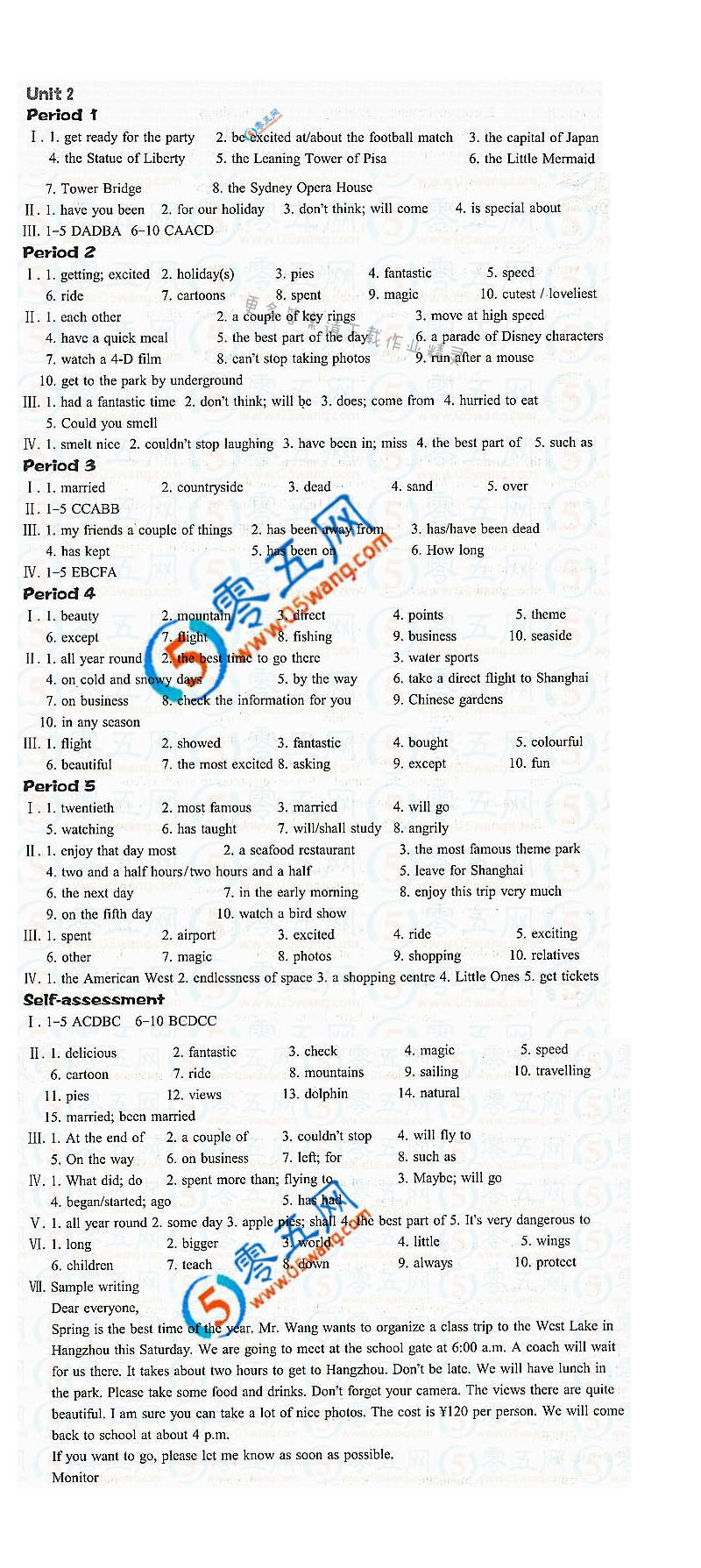 Unit 2 Travelling同步词汇训练答案