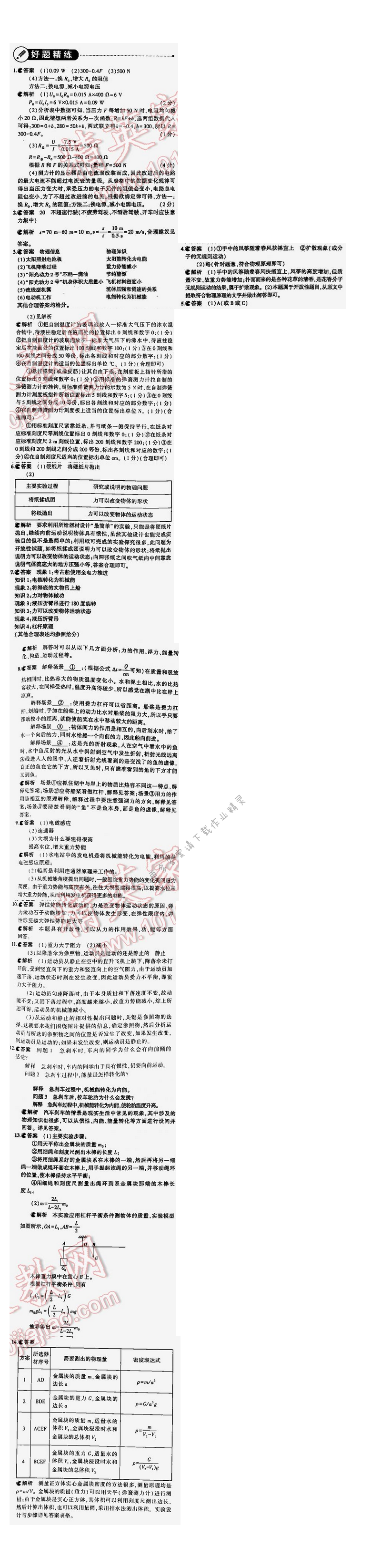 【2016年5年中考3年模拟中考物理江苏专用】专题十九好题精练