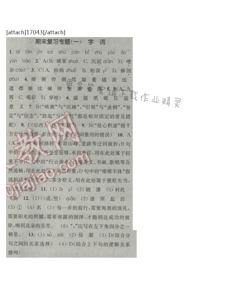 通城学典课时作业本八年级语文下册江苏版 期末复习专题（一）