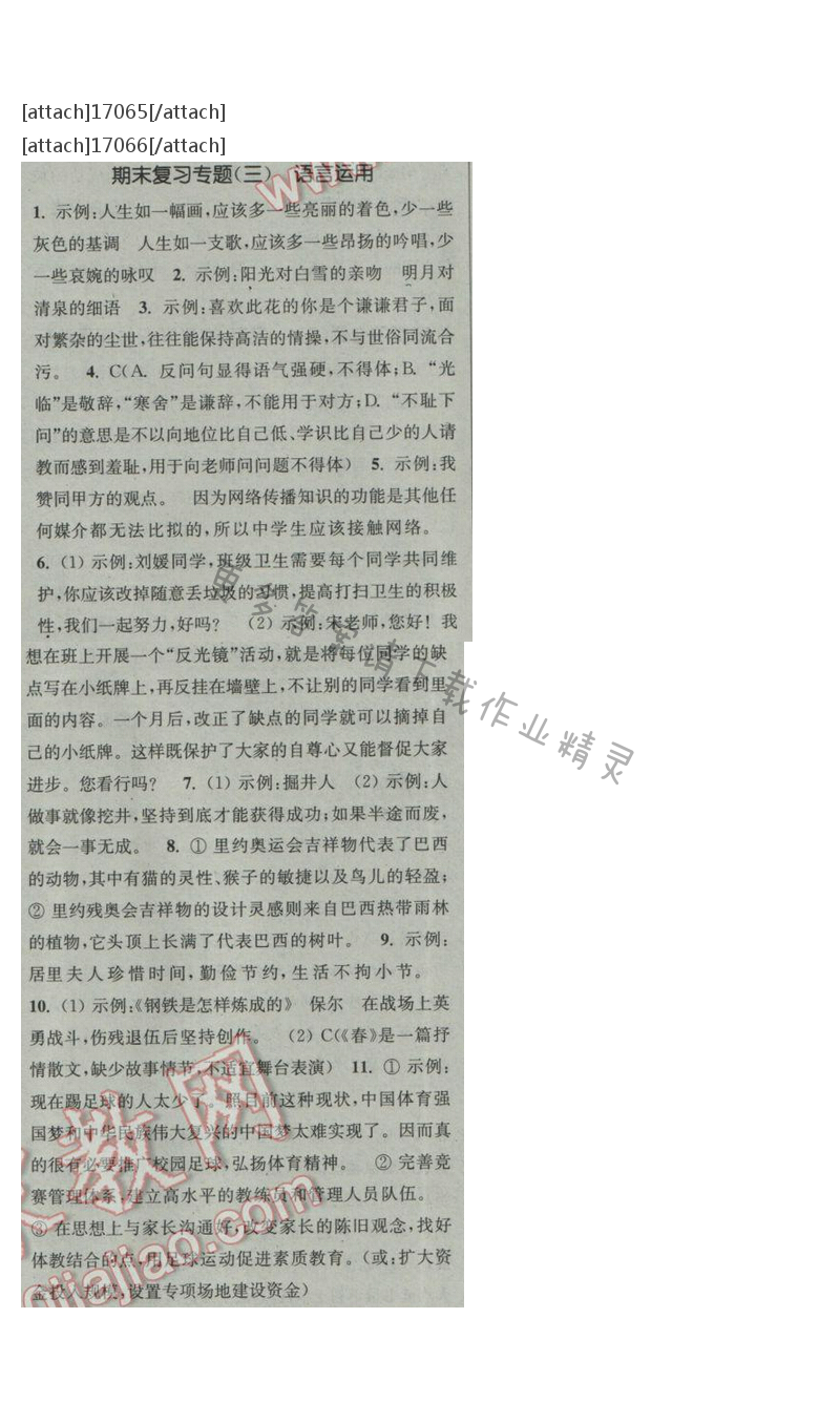 通城学典课时作业本八年级语文下册江苏版 期末复习专题（三）