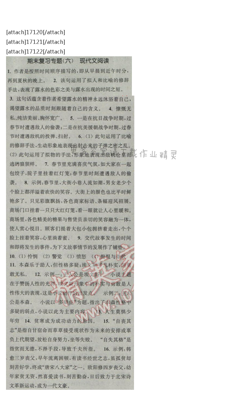 通城学典课时作业本八年级语文下册江苏版 期末复习专题（六）