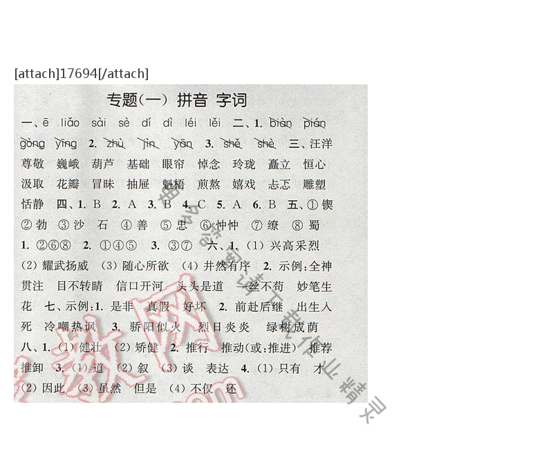 2017年通城学典六年级语文下册S版 期末复习 专题（一）