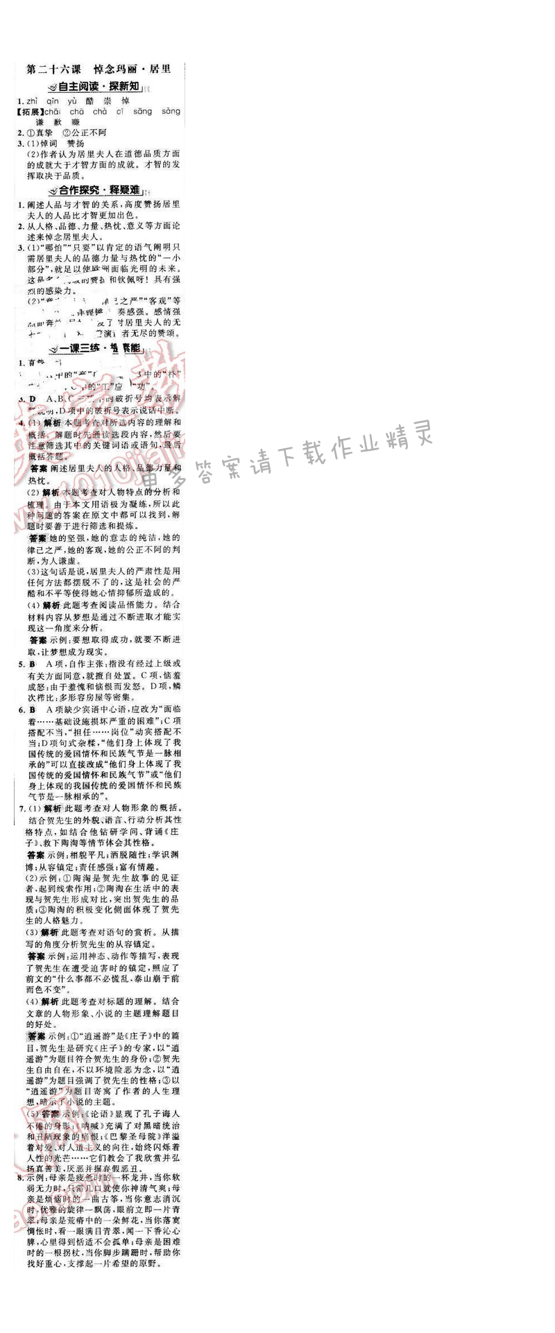 世纪金榜金榜学案八年级语文下册苏教版 第六单元 第二十六课