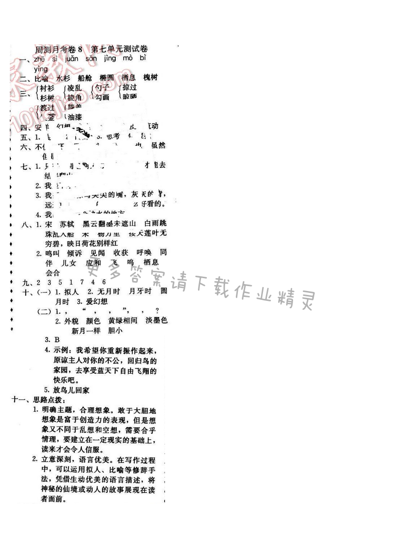 轻巧夺冠周测月考直通名校五年级语文下册江苏版 周测月考卷8