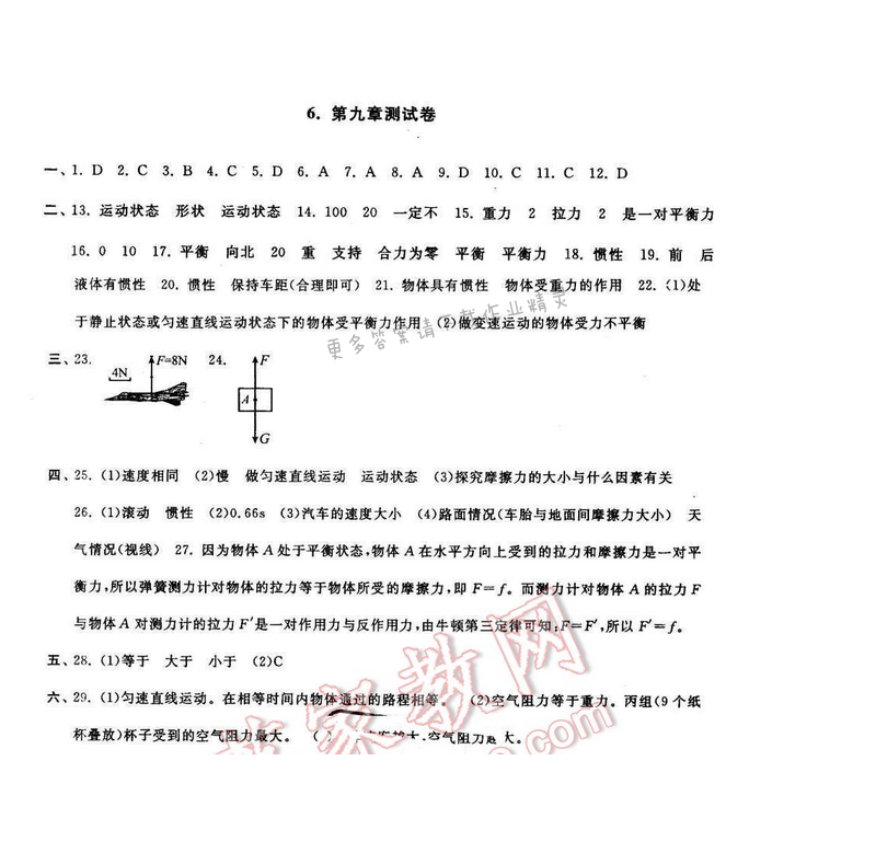 启东黄冈大试卷八年级物理下册江苏版 第九章测试卷