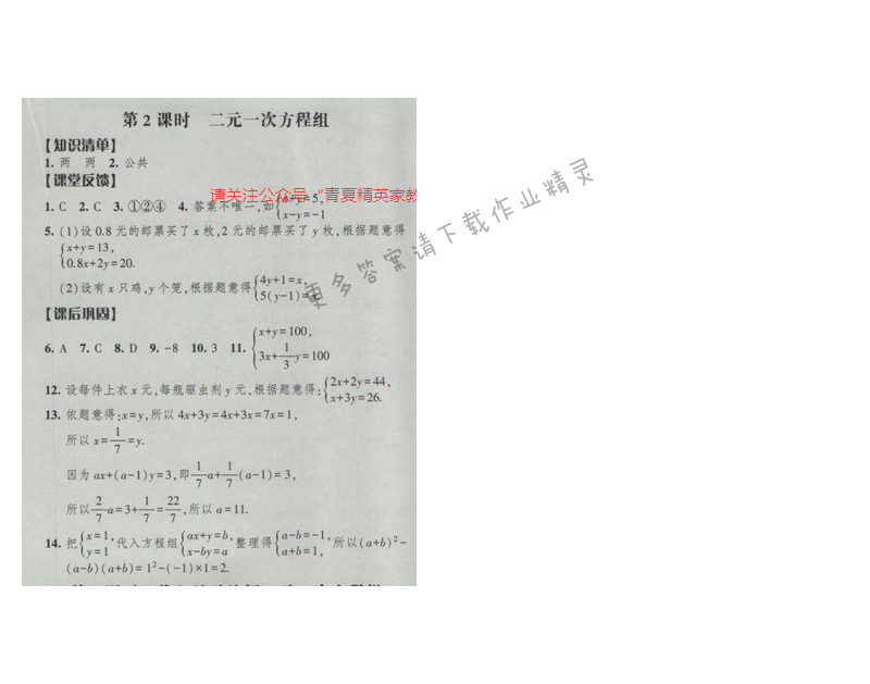 2017经纶学典新课时作业七年级数学下册江苏版第十章 第2课时 二元一次方程组