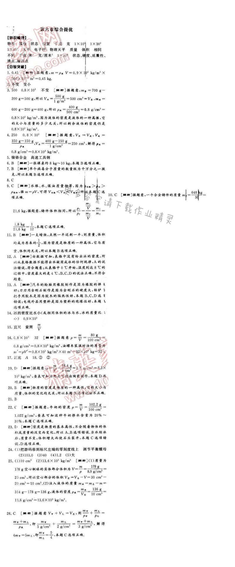 2016年经纶学典学霸八年级物理下册江苏版第六章综合提优