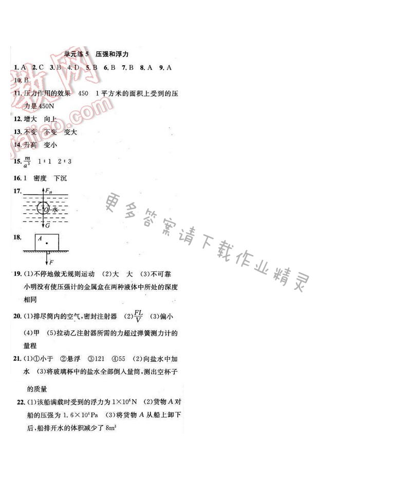 2017年提优训练非常阶段123八年级物理下册江苏版 单元练 5