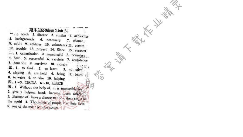 2016年通城学典小题精练八年级英语下册译林版 期末知识梳理（Unit6）
