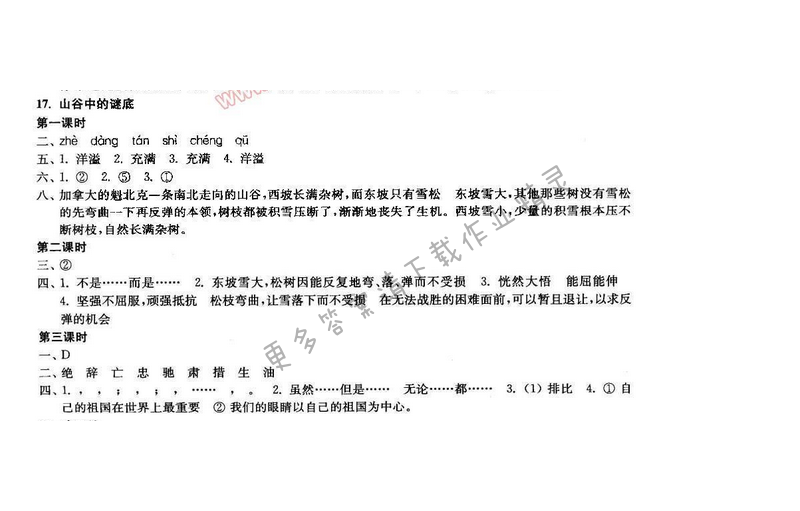 2017年新编金3练六年级语文下册江苏版 17.山谷中的谜底