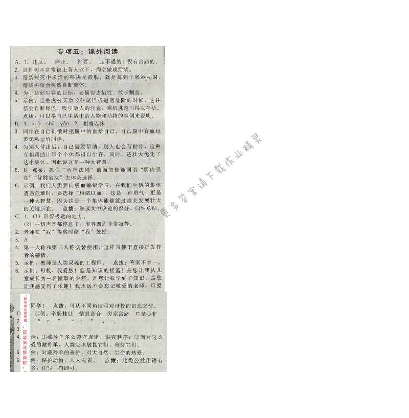 2017年综合应用创新题典中点六年级语文下册苏教版 专项训练 专项五：课外阅读
