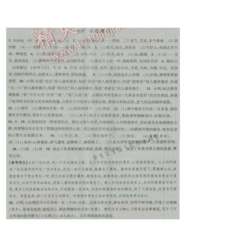 经纶学典新课时作业八年级语文上册江苏版 十六 小石潭记