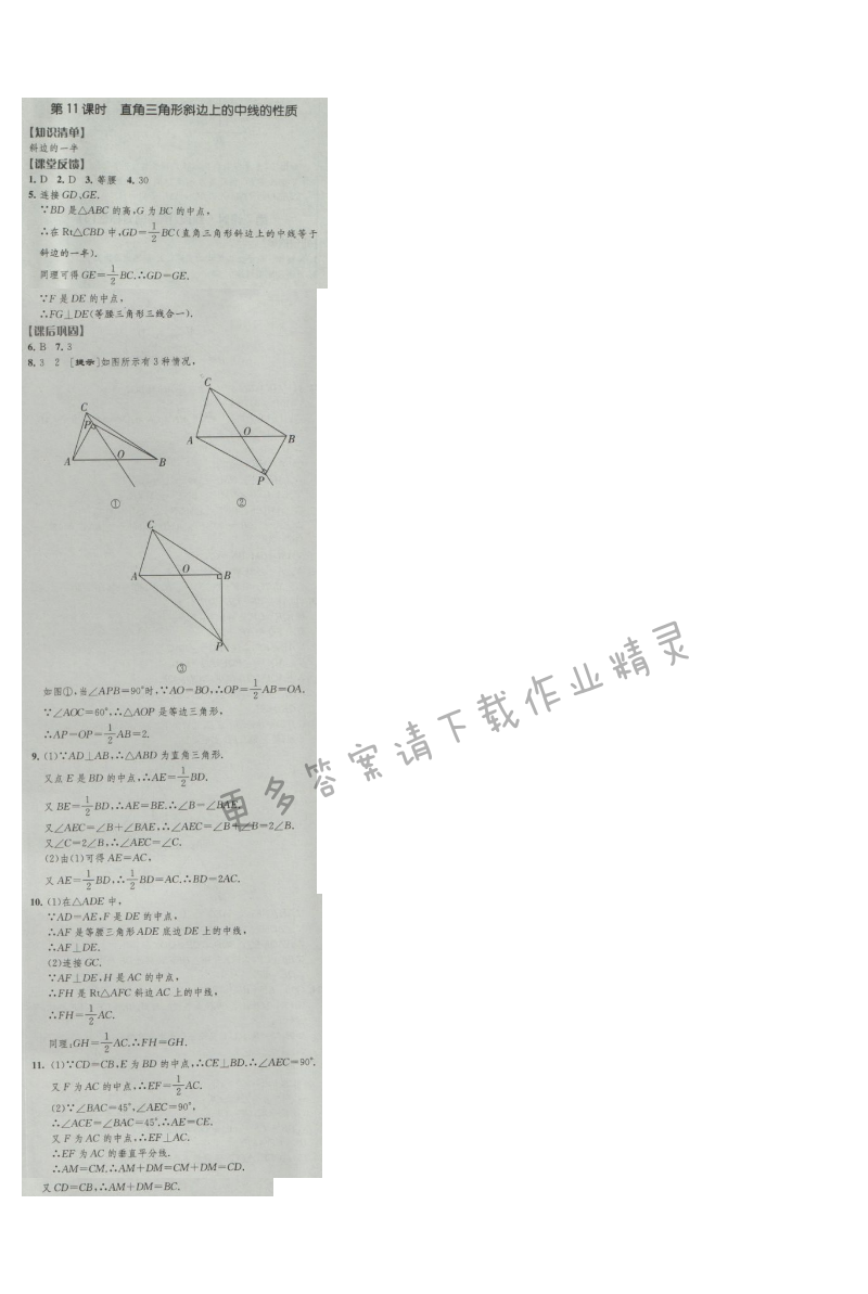 经纶学典新课时作业八年级数学上册江苏版 第11课时 直角三角形斜边上的中线的性质