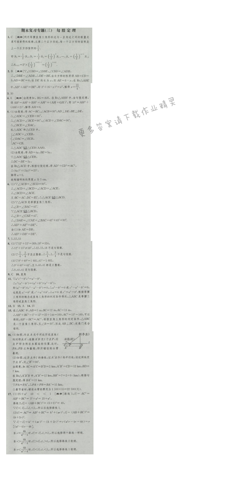 经纶学典新课时作业八年级数学上册江苏版 期末复习专题(三) 勾股定理