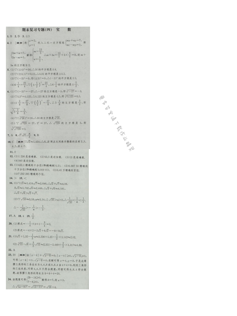经纶学典新课时作业八年级数学上册江苏版 期末复习专题(四) 实数