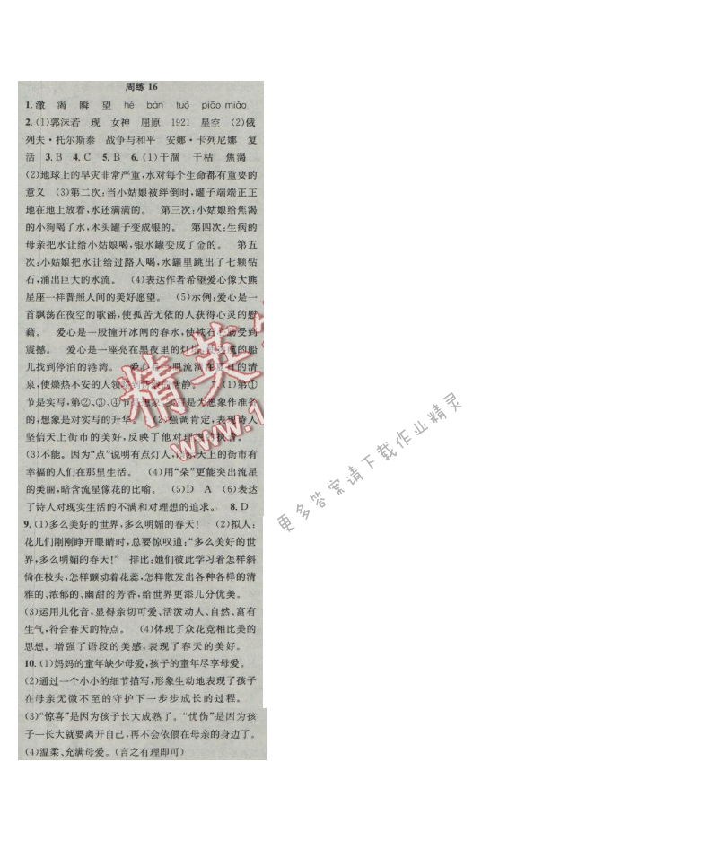 提优训练非常阶段123七年级语文上册江苏版 周练16