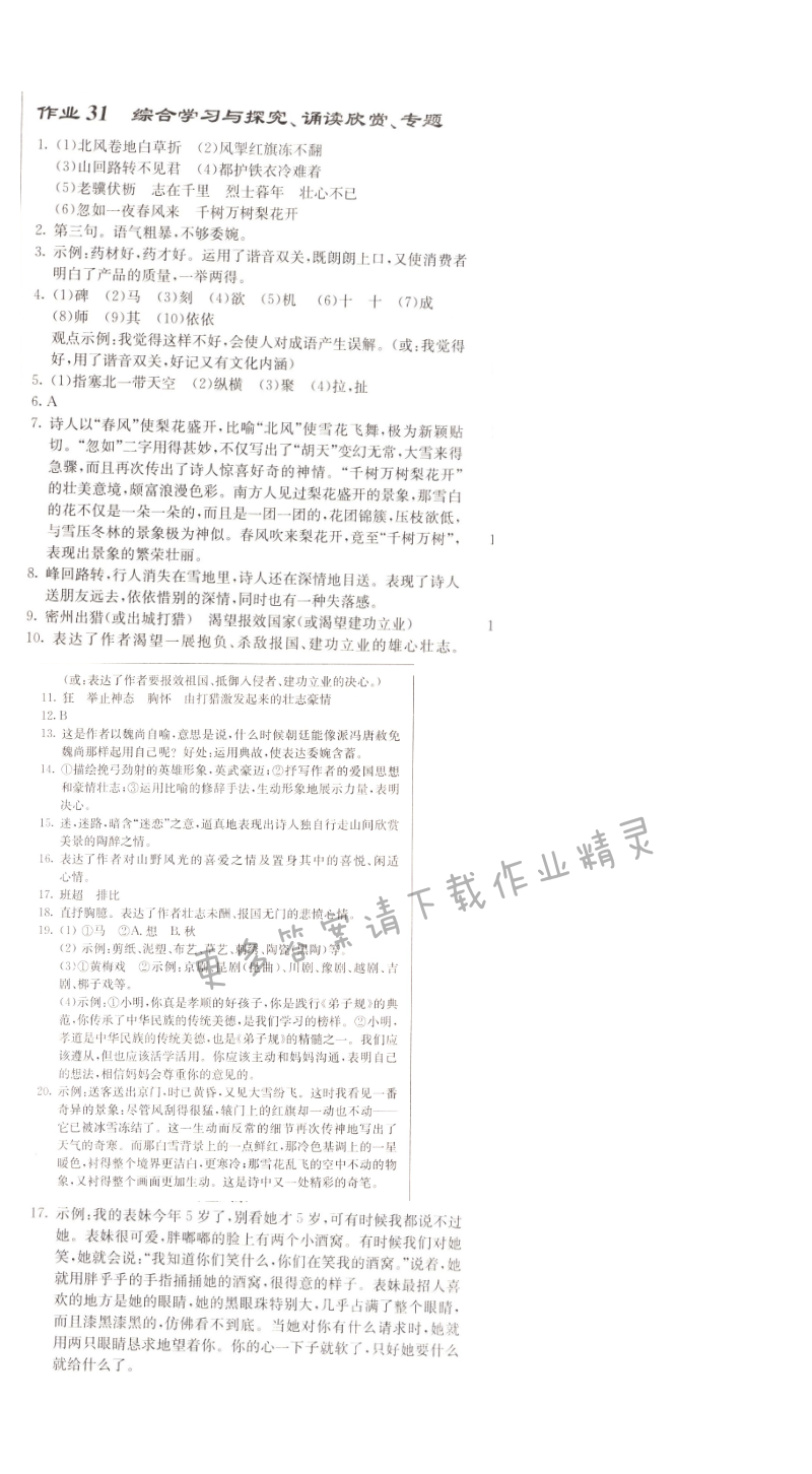 启东中学作业本九年级语文上册江苏版 作业31 综合学习与探究、诵读欣赏、专题