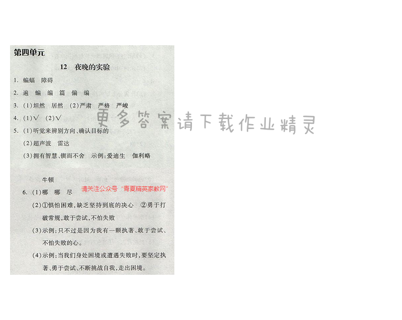 苏教版2017年六年级语文下册全品学练考 12夜晚的实验