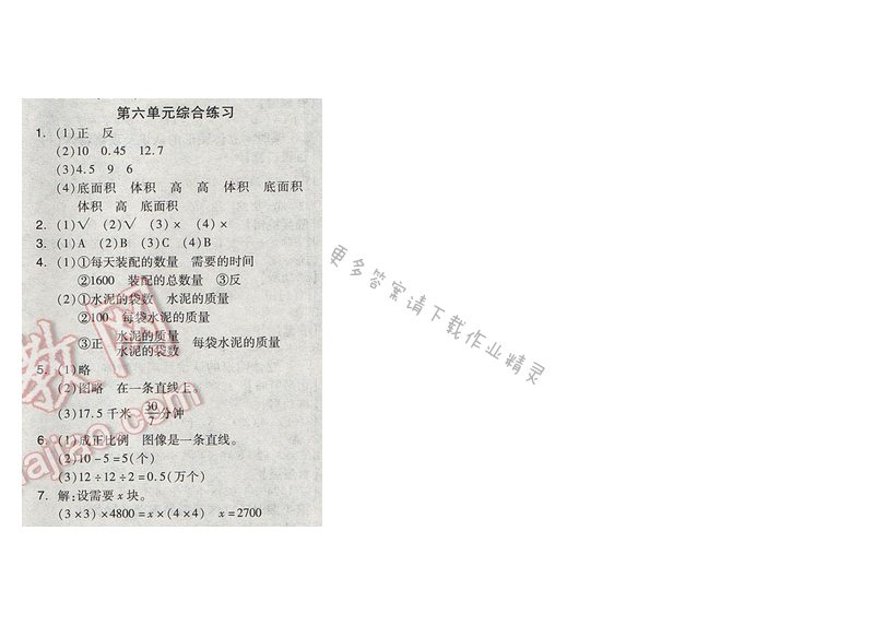 苏教版2017年全品学练考六年级数学下册 第六单元综合练习