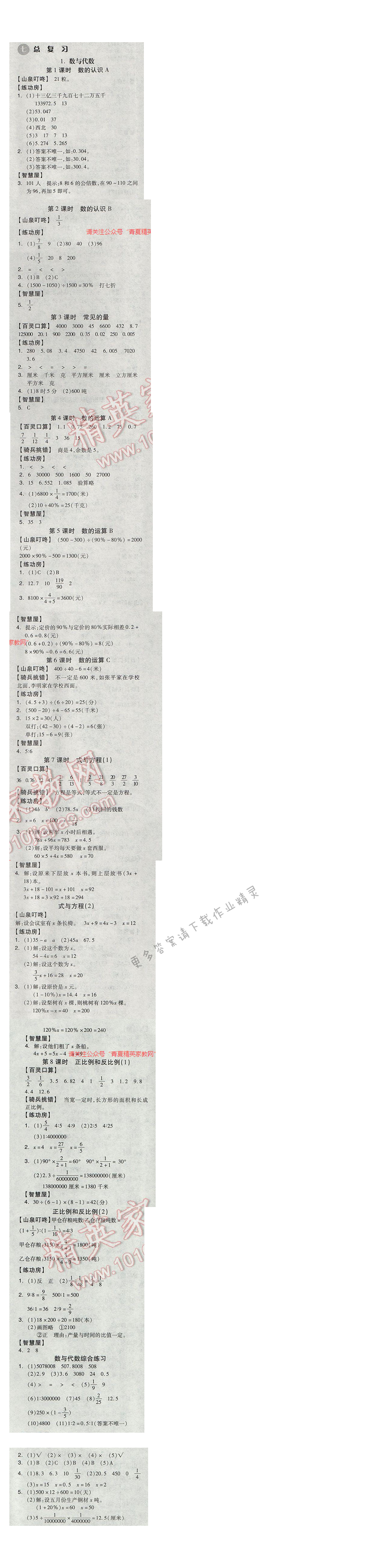 苏教版2017年全品学练考六年级数学下册 七、总复习1.数与代数