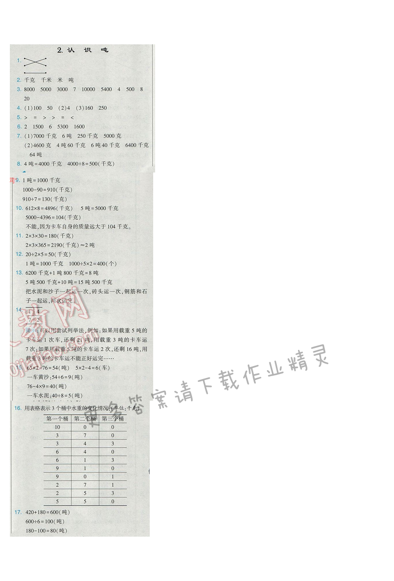 2017经纶学典学霸三年级数学【江苏版】第二单元 2.认识吨