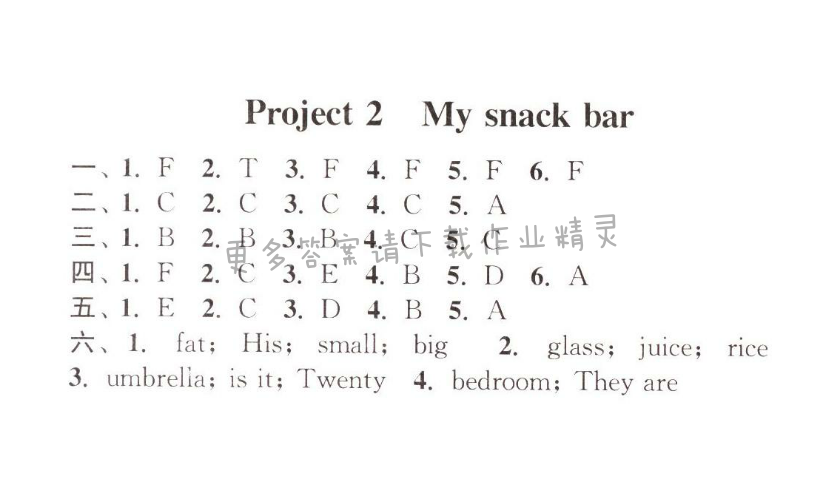 Project 2 My snack bar 通城学典课时作业本英语译林版