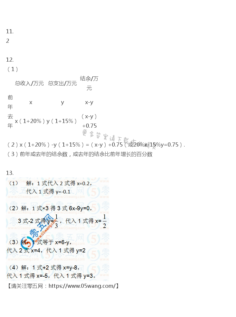 第10章  二元一次方程组 - 苏科版七年级（初一）下册数学补充习题答案第81页