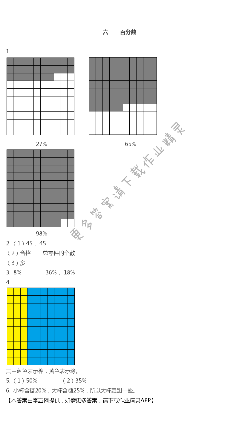 六 百分数 - 彩色版六年级上册数学练习与测试第60页答案