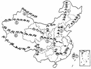 中国地形分布示意图,完成下列要求