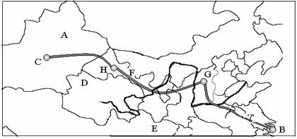 读"西气东输"主干线路走向示意图,回答下列问题