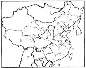 读中国政区图 .完成下列问题: (1)填出字母代表