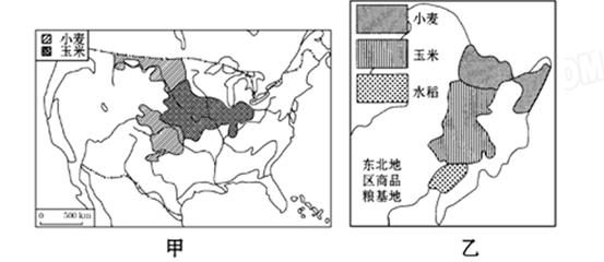 下图为美国和中国东北地区农业分布示意图 .读