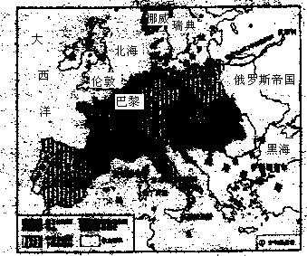 材料一:右图《法兰西第一帝国极盛时期的疆域图》