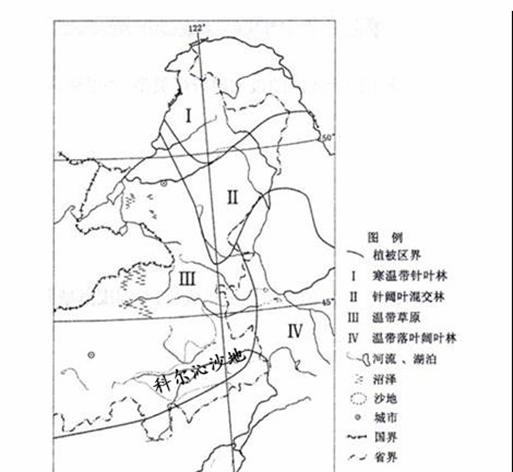 下图示意中国东北某区域植被区分布.阅读图文
