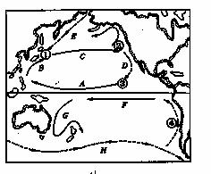 读"太平洋洋流分布图",完成21～24题.