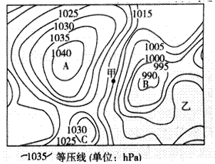 读"北半球某地面水平气压分布图",回答问题.(6分)