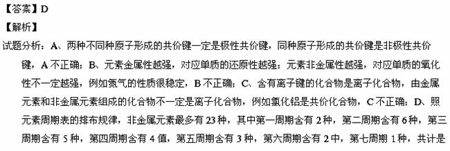 下列说法正确的是 A.两种原子形成的共价键一