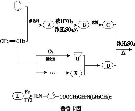 某兴趣小组以苯和乙烯为主要原料,采用以下路线合成药物普鲁卡因