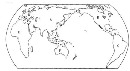 读"世界轮廓图", 回答下列问题. (1)b大洲的土著居民