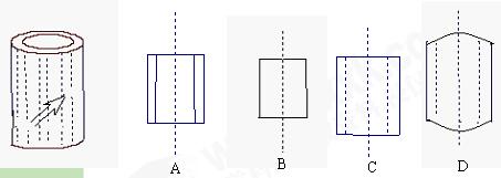 4,下面是空心圆柱在指定方向上的视图,正确的是…( )