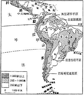 读南美洲地形图.完成下列各题: (1)从纬度位置看